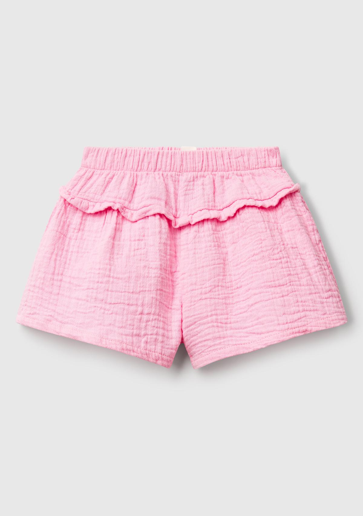  Bebek Pembe Logo Etiketli Beli Lastikli Pileli Fırfırlı Müslin Şort