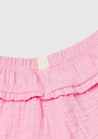  Bebek Pembe Logo Etiketli Beli Lastikli Pileli Fırfırlı Müslin Şort
