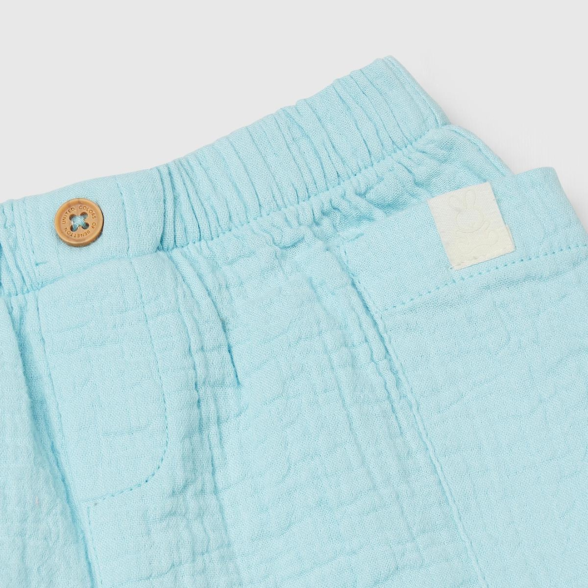 Bebek Turkuaz Beli Lastikli Yama Cepli Logo Etiketli Müslin Şort