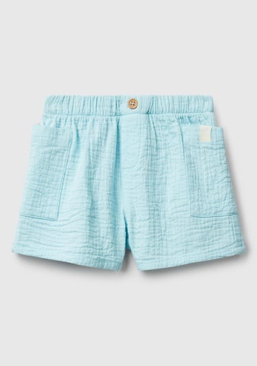  Bebek Turkuaz Beli Lastikli Yama Cepli Logo Etiketli Müslin Şort