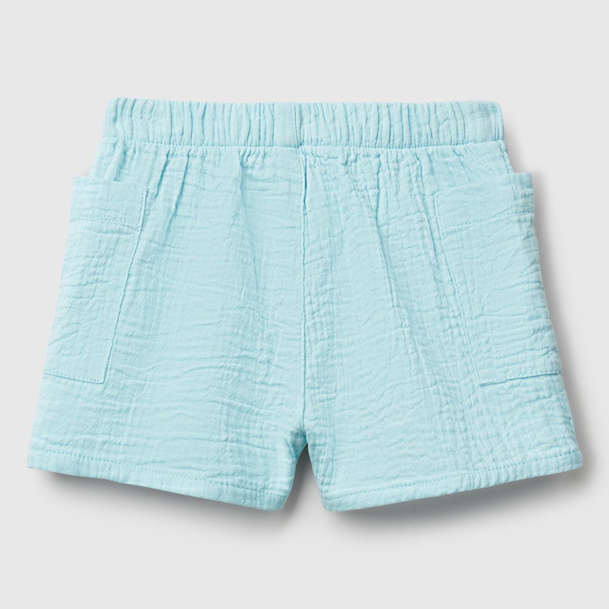 Bebek Turkuaz Beli Lastikli Yama Cepli Logo Etiketli Müslin Şort
