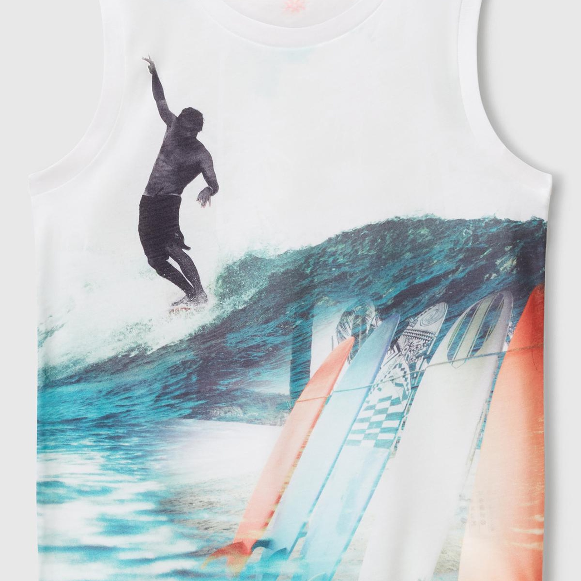 Erkek Çocuk Beyaz Mix Önü Baskılı Arka Yakası Logo Detaylı Kolsuz Atlet