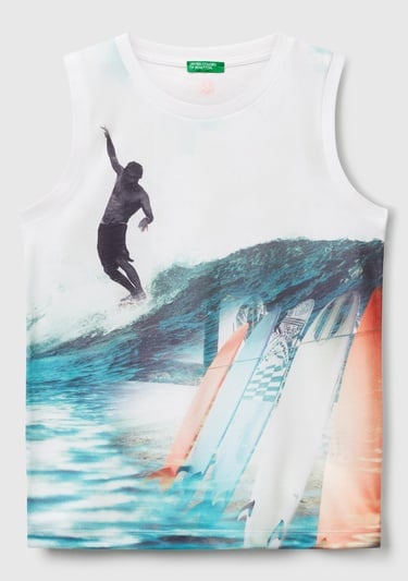  Erkek Çocuk Beyaz Mix Önü Baskılı Arka Yakası Logo Detaylı Kolsuz Atlet