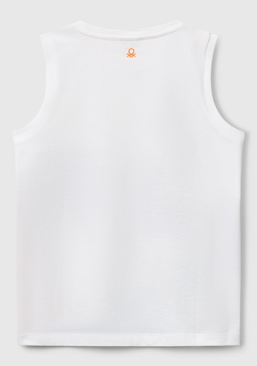  Erkek Çocuk Beyaz Mix Önü Baskılı Arka Yakası Logo Detaylı Kolsuz Atlet