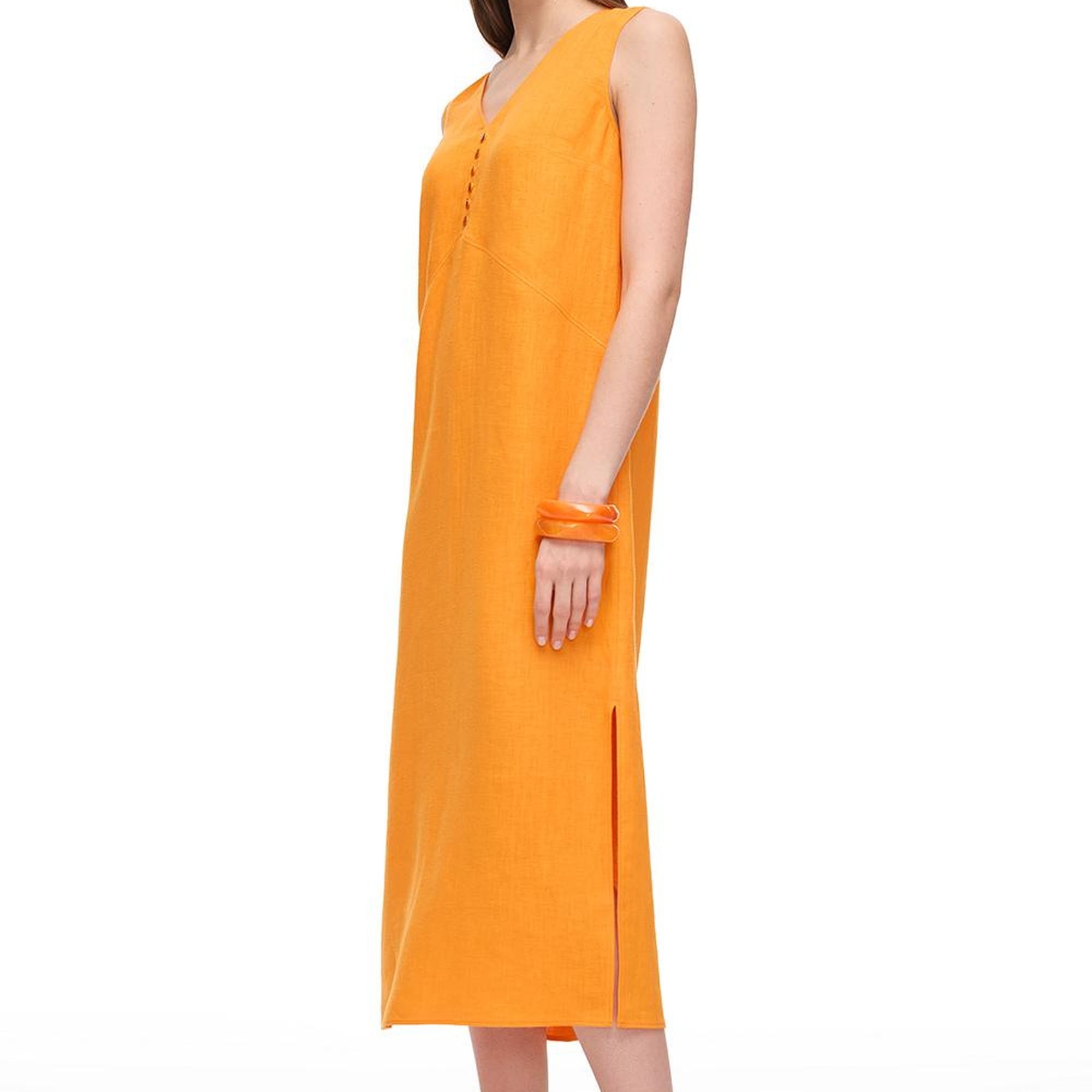 Turuncu Holas Regular Fit Düz Midi Boy Elbise