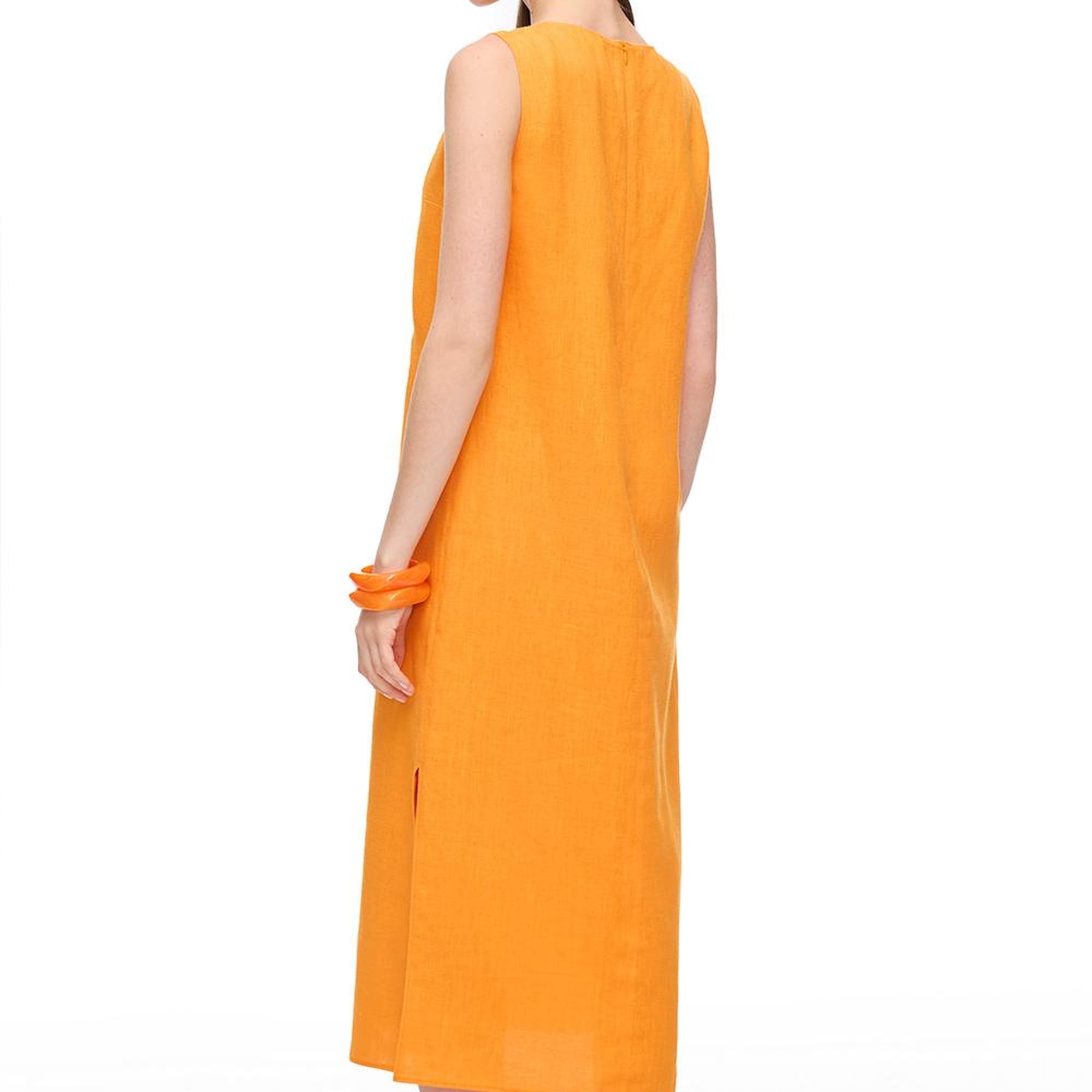 Turuncu Holas Regular Fit Düz Midi Boy Elbise