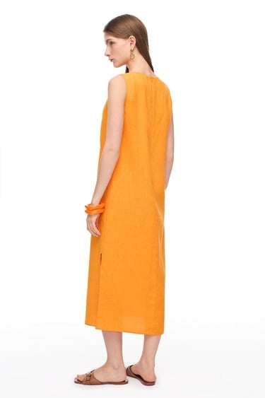  Turuncu Holas Regular Fit Düz Midi Boy Elbise