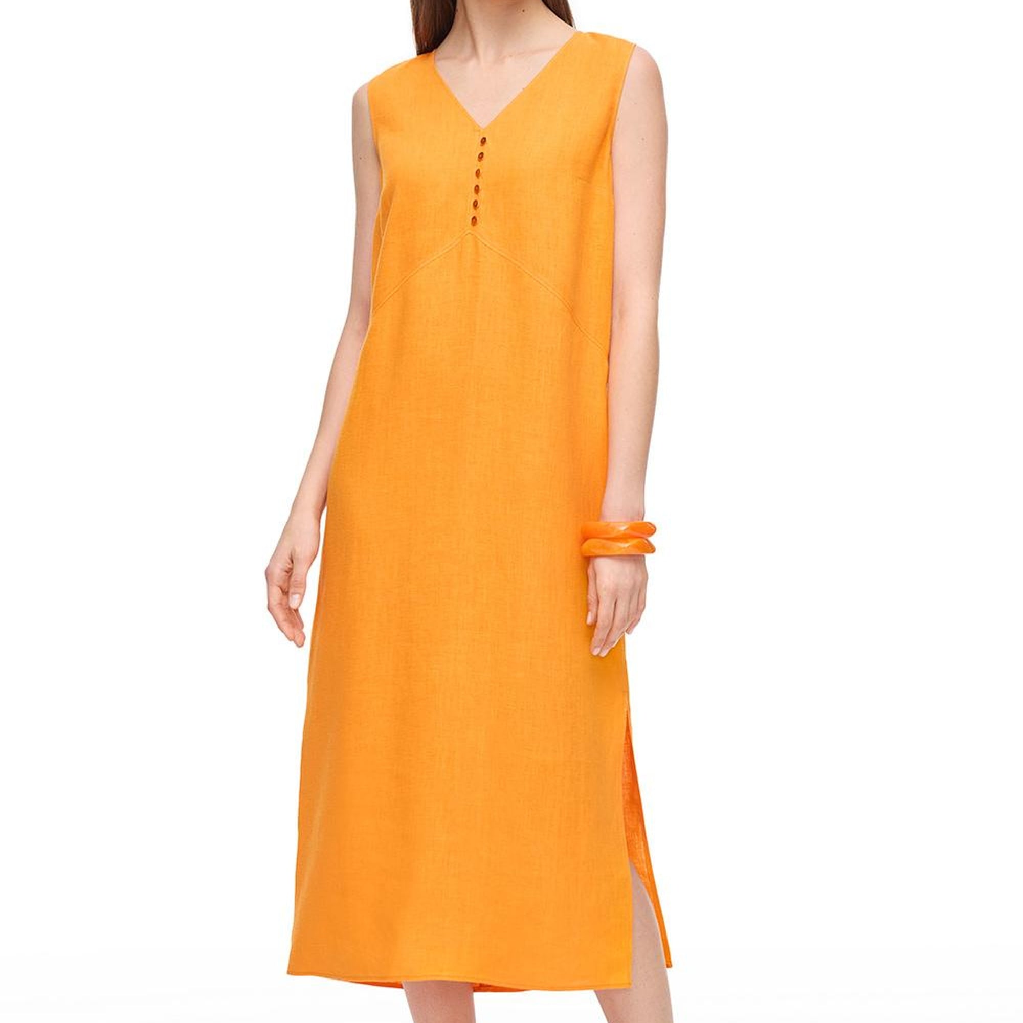 Turuncu Holas Regular Fit Düz Midi Boy Elbise