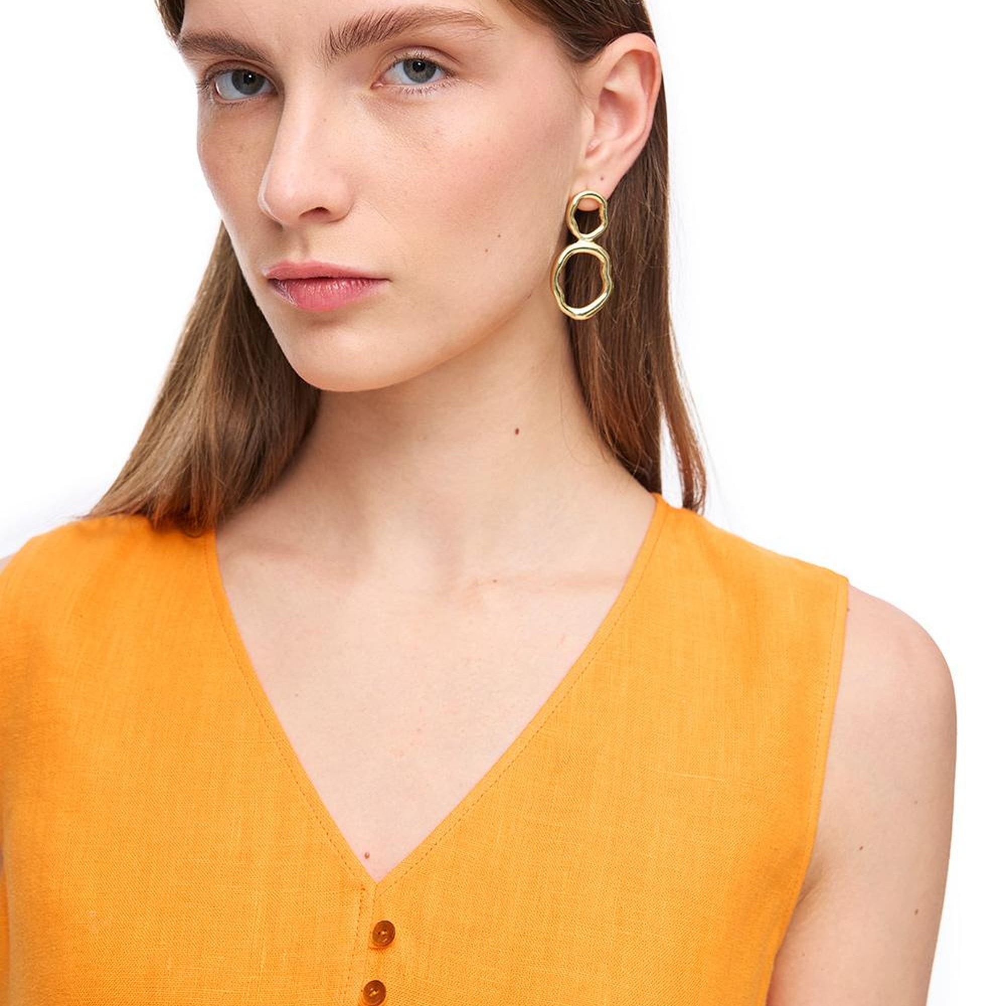 Turuncu Holas Regular Fit Düz Midi Boy Elbise