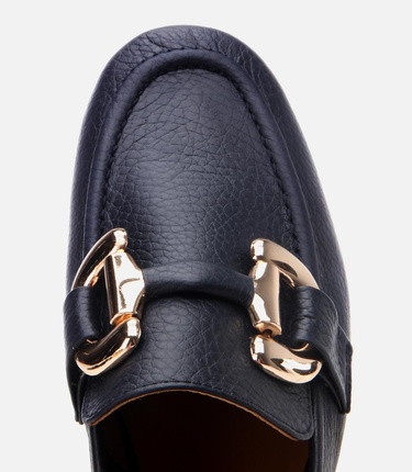  Kadın Deri Lacivert Tokalı Günlük Loafer