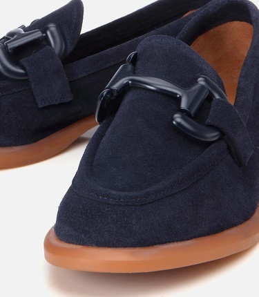  Kadın Süet Deri Lacivert Esnek Tabanlı Günlük Loafer