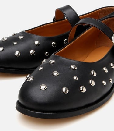  Kadın Deri Siyah Taşlı Babet