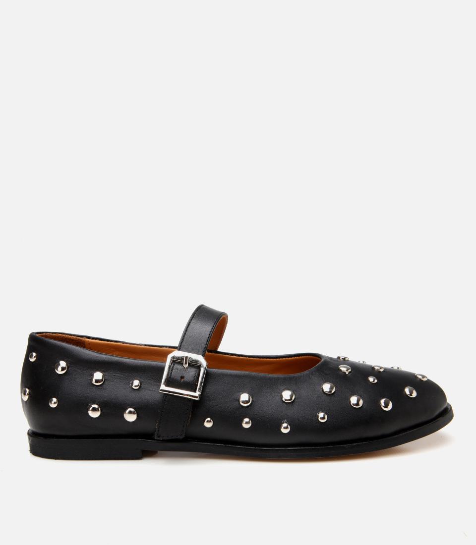  Kadın Deri Siyah Taşlı Babet