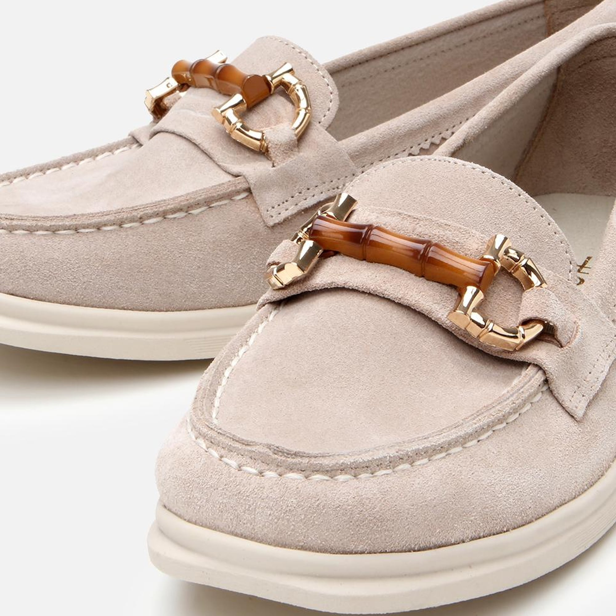 Kadın Süet Deri Bej Tokalı Günlük Loafer