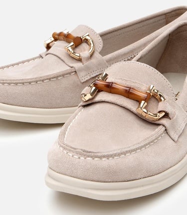  Kadın Süet Deri Bej Tokalı Günlük Loafer