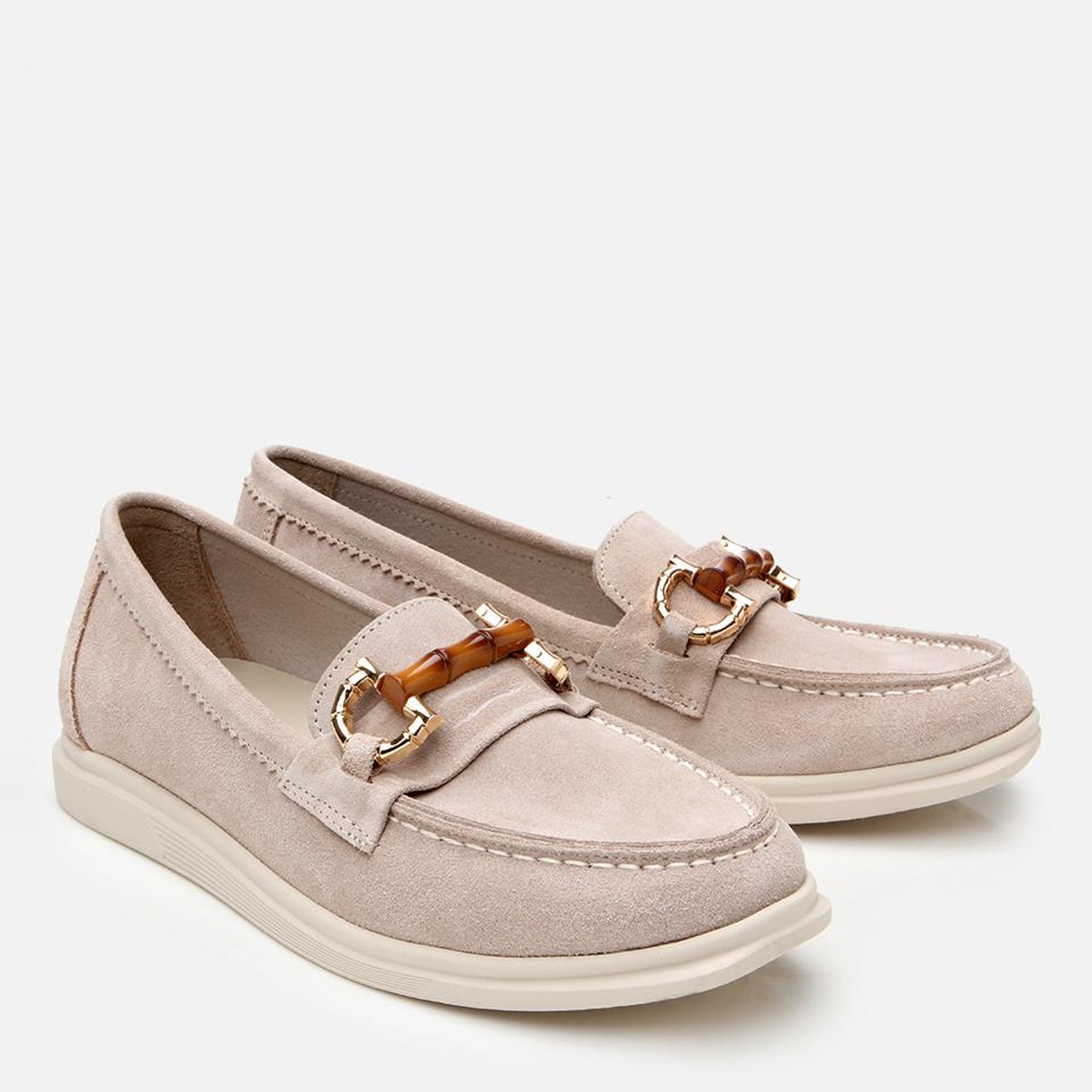 Kadın Süet Deri Bej Tokalı Günlük Loafer