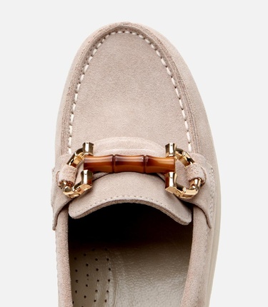  Kadın Süet Deri Bej Tokalı Günlük Loafer