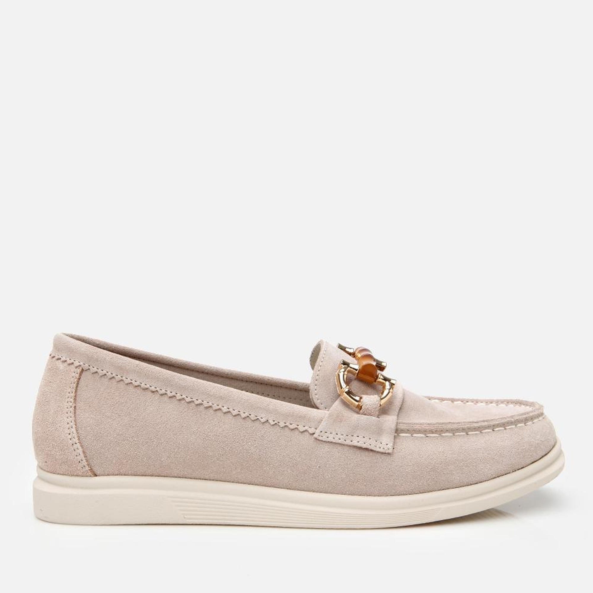 Kadın Süet Deri Bej Tokalı Günlük Loafer