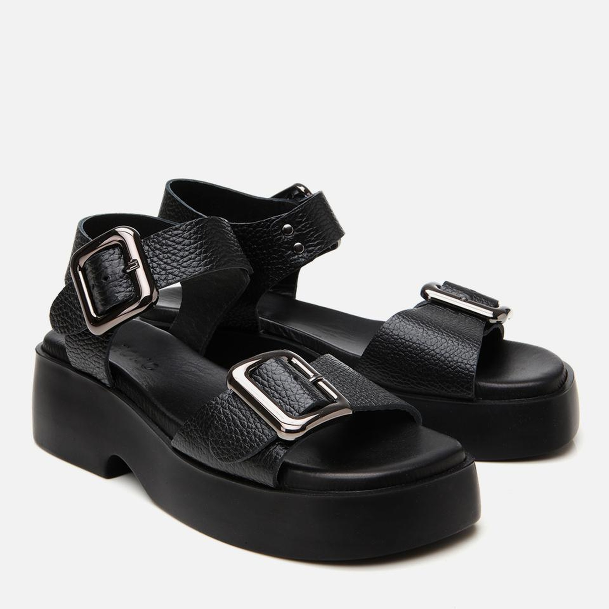 Kadın Deri Siyah Kemerli Dolgu Topuklu Sandalet