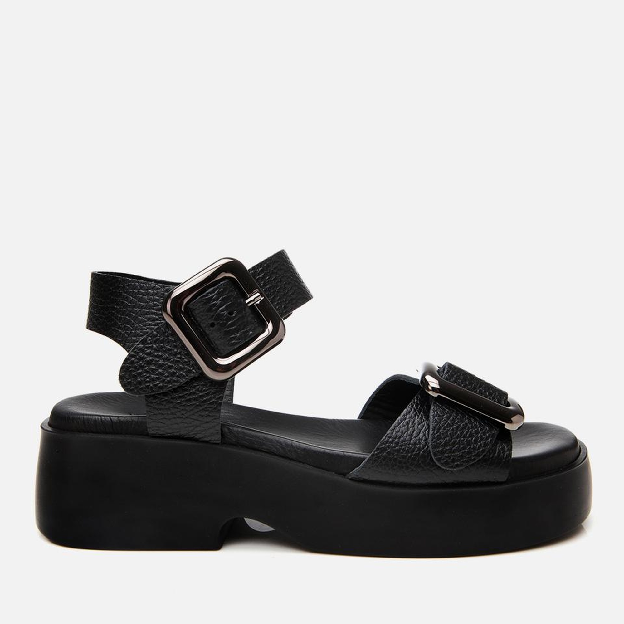 Kadın Deri Siyah Kemerli Dolgu Topuklu Sandalet