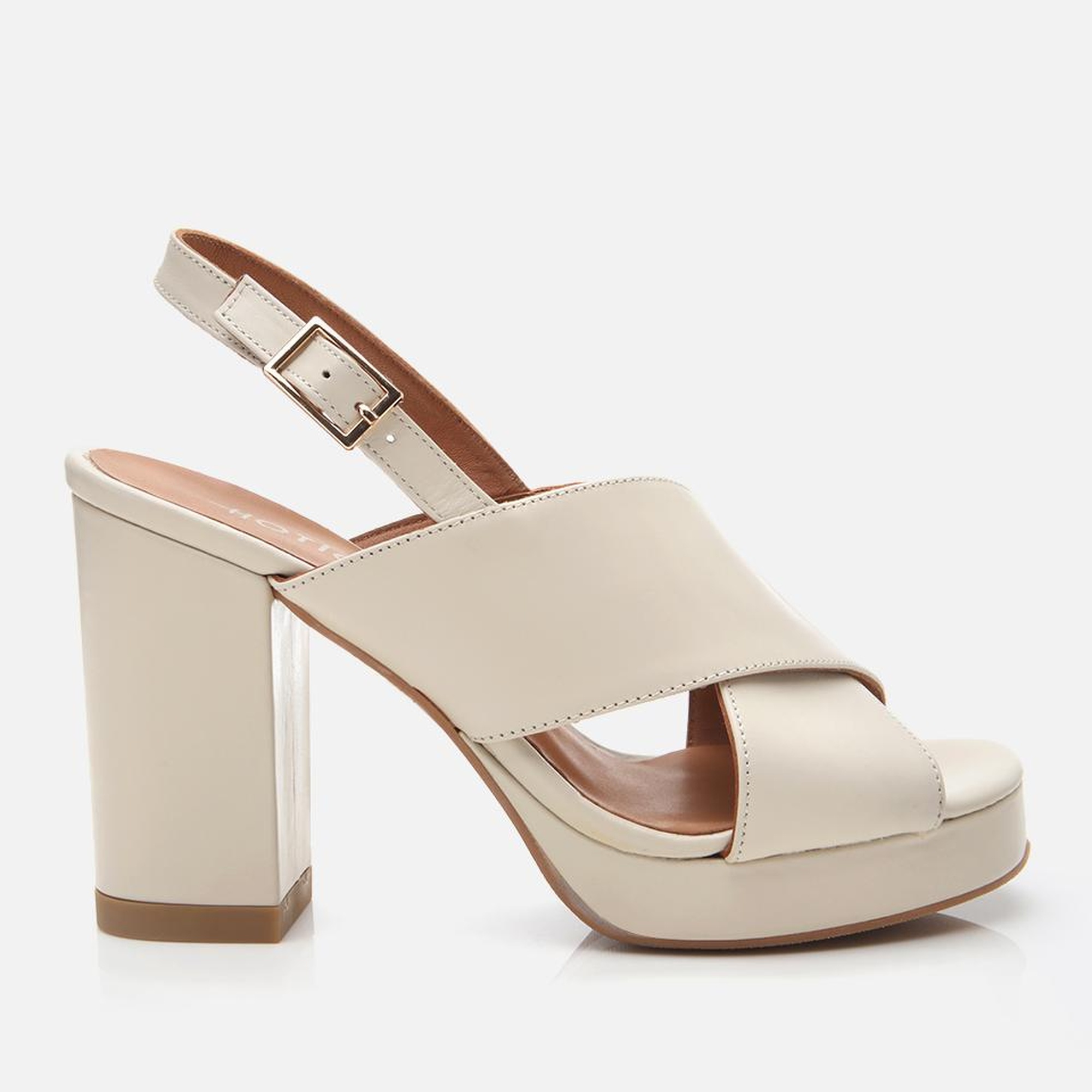 Kadın Deri Ekru Topuklu Sandalet