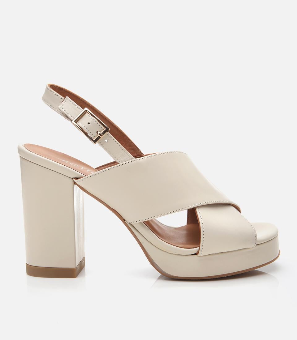  Kadın Deri Ekru Topuklu Sandalet