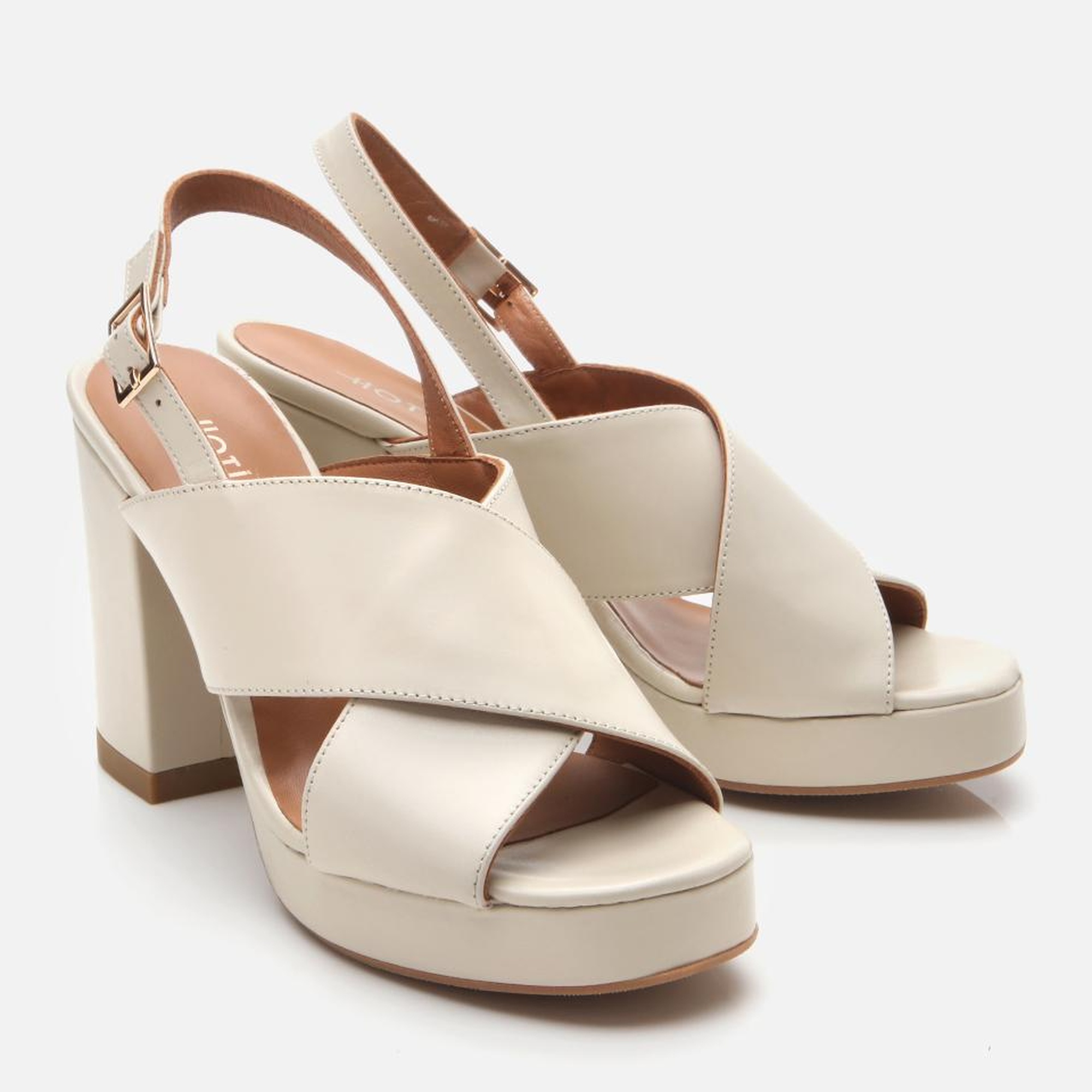 Kadın Deri Ekru Topuklu Sandalet