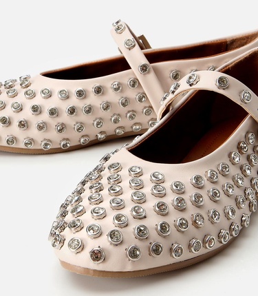  Kadın Bej Taşlı Babet