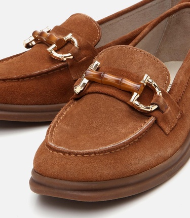  Kadın Süet Deri Taba Tokalı Günlük Loafer