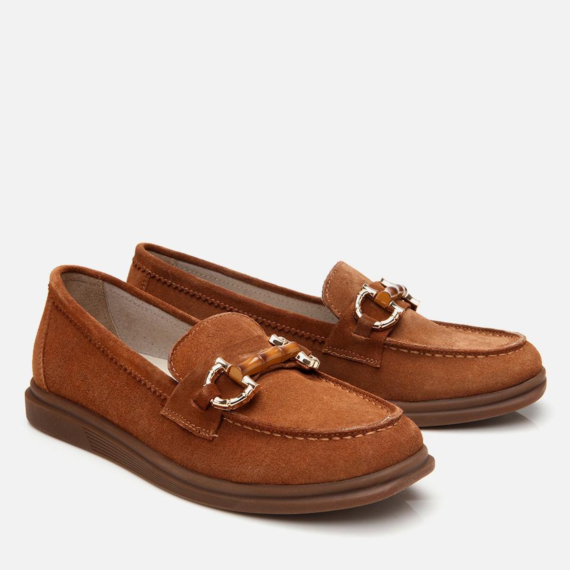 Kadın Süet Deri Taba Tokalı Günlük Loafer