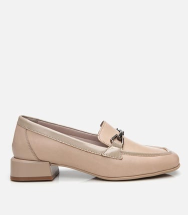  Kadın Deri Bej Tokalı Loafer