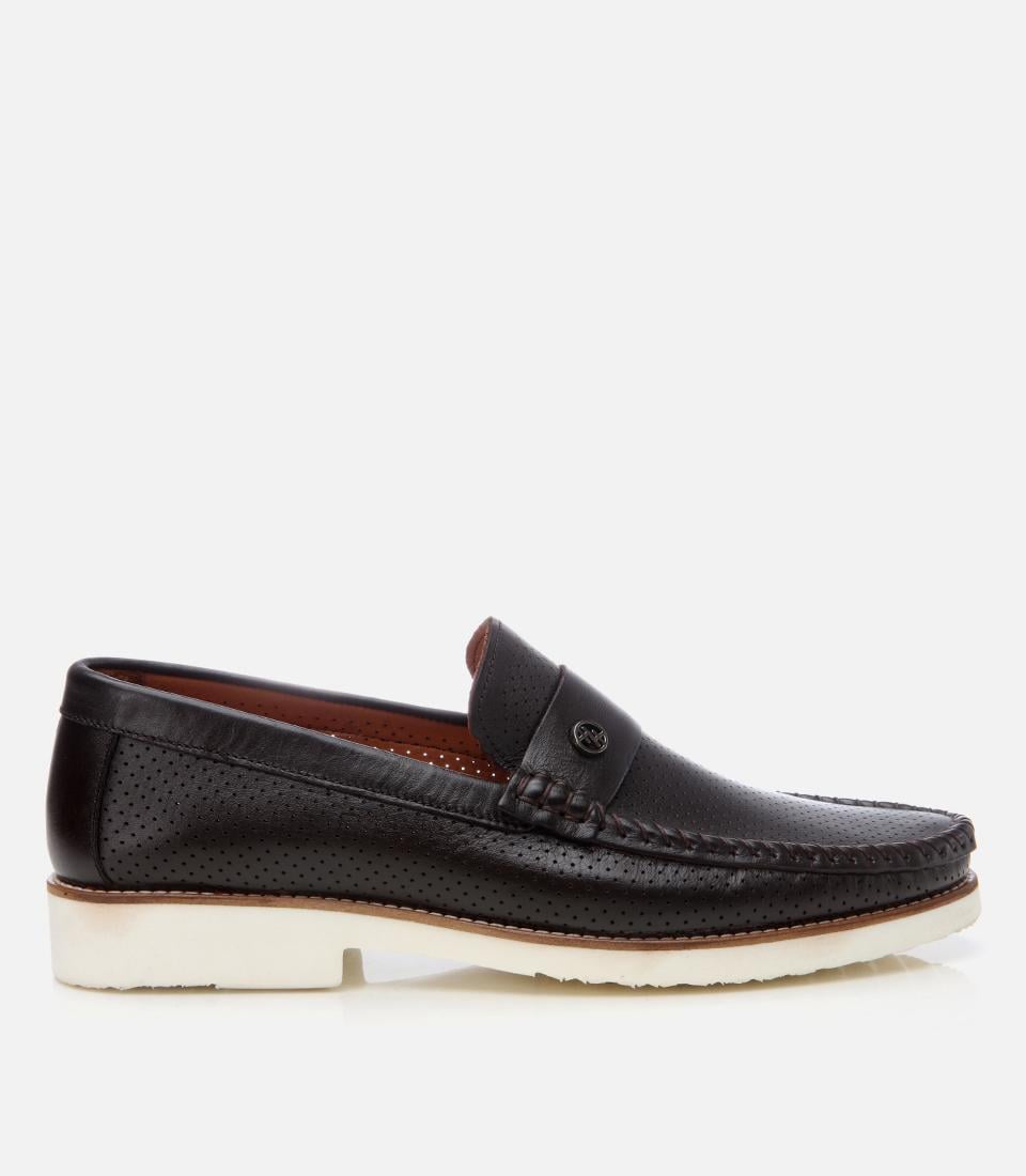  Erkek Deri Kahverengi Hafif Tabanlı Toka Detaylı Loafer