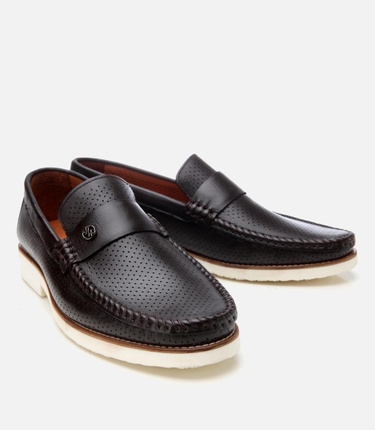  Erkek Deri Kahverengi Hafif Tabanlı Toka Detaylı Loafer