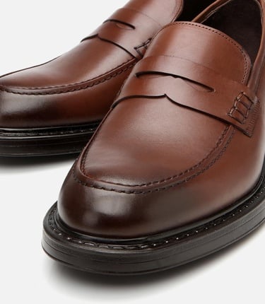  Erkek Deri Kahverengi Ultra Hafif Tabanlı Klasik Loafer