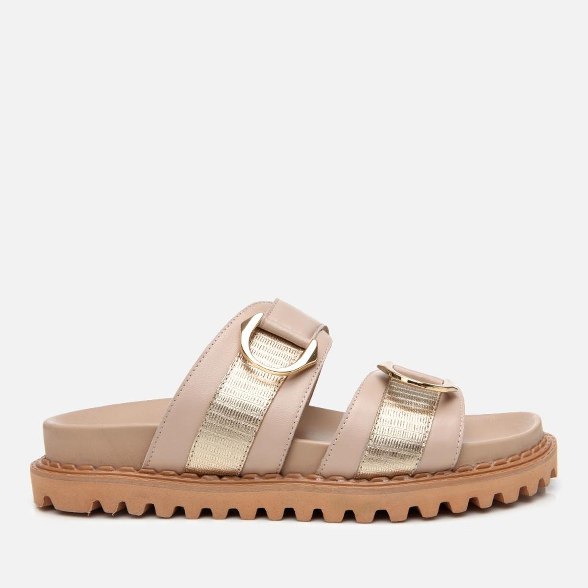 Kadın Deri Bej Tokalı Düz Terlik