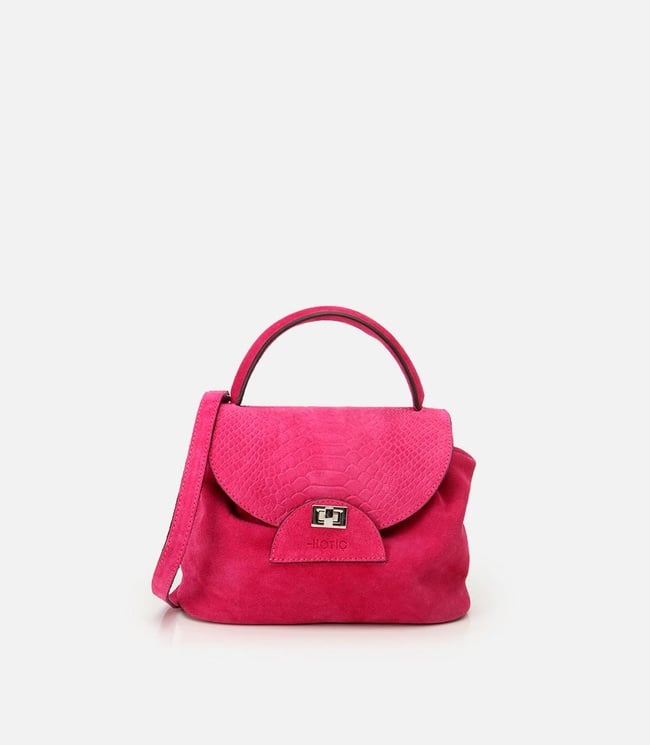  Kadın Deri Pembe Kilit Detaylı Omuz Çantası