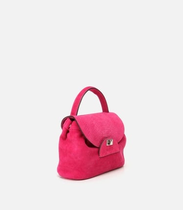  Kadın Deri Pembe Kilit Detaylı Omuz Çantası