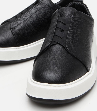  Erkek Deri Siyah Lastik Detaylı Spor Ayakkabı