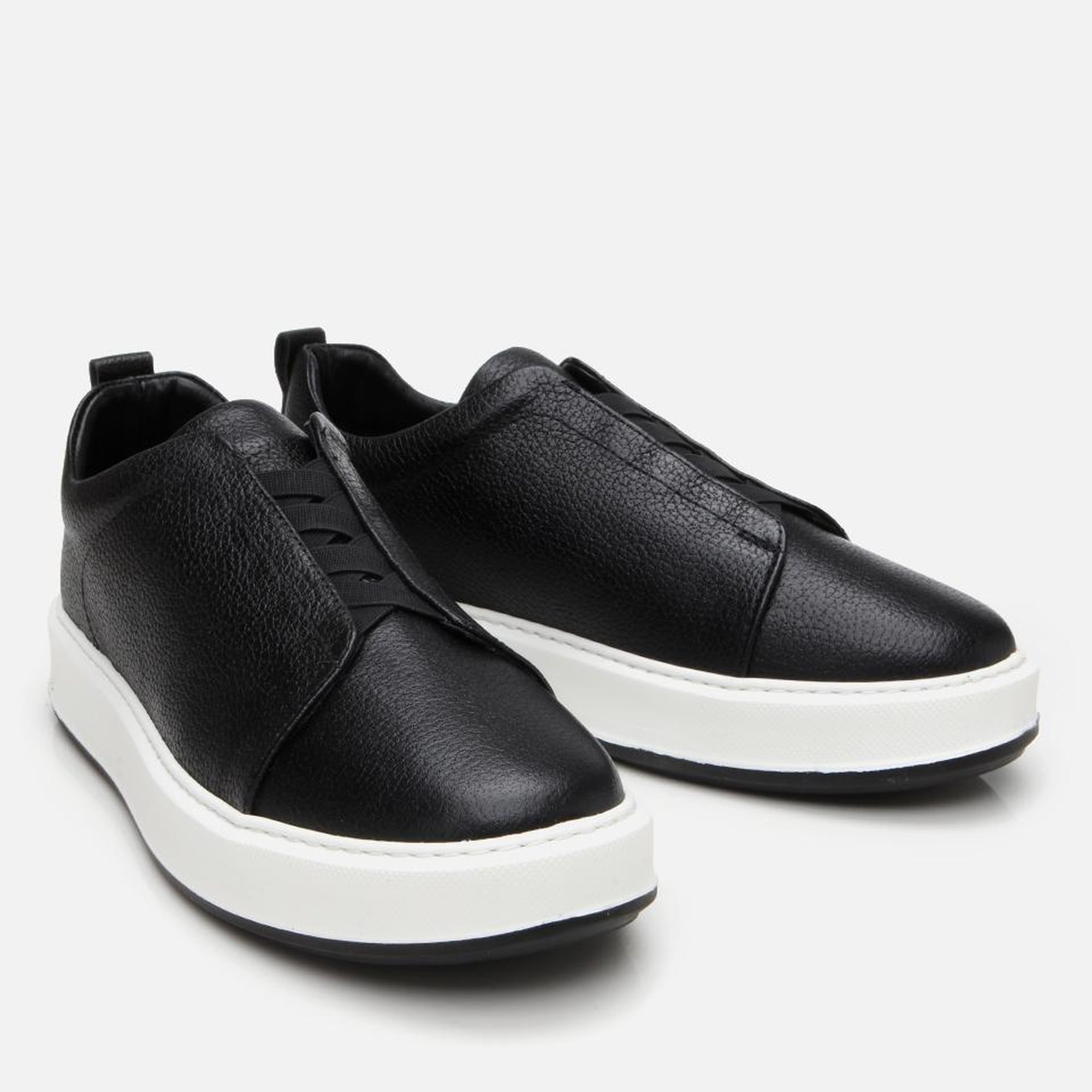 Erkek Deri Siyah Lastik Detaylı Spor Ayakkabı