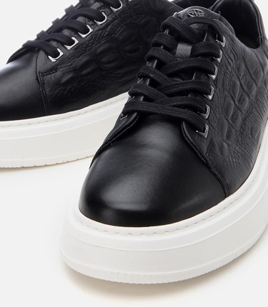  Erkek Deri Siyah Ultra Hafif Tabanlı Spor Ayakkabı