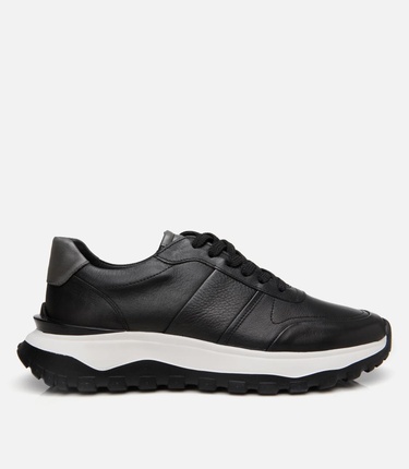  Erkek Deri Siyah Ultra Hafif Tabanlı Spor Ayakkabı