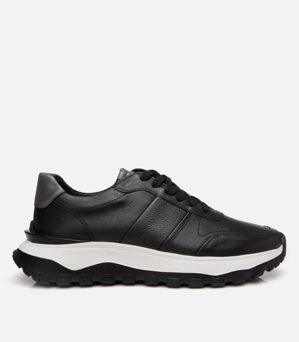  Erkek Deri Siyah Ultra Hafif Tabanlı Spor Ayakkabı