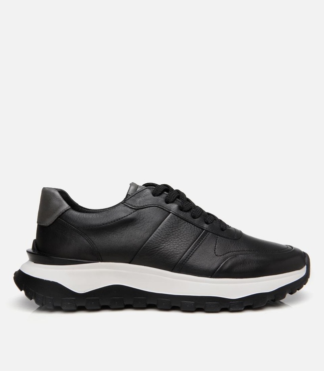  Erkek Deri Siyah Ultra Hafif Tabanlı Spor Ayakkabı