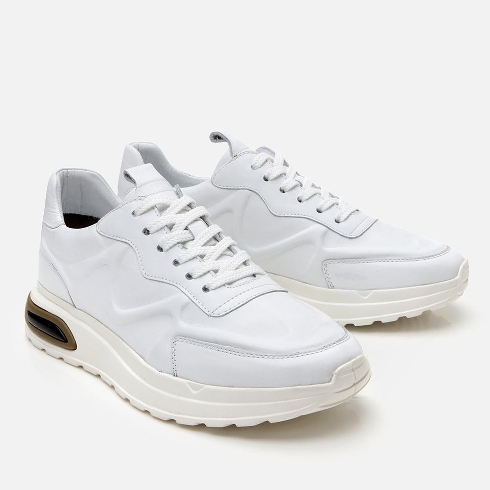 Erkek Deri Beyaz Kalın Tabanlı Spor Ayakkabı