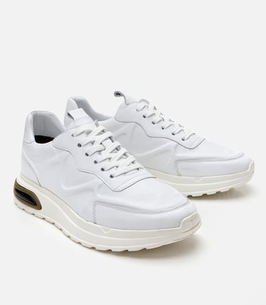  Erkek Deri Beyaz Kalın Tabanlı Spor Ayakkabı