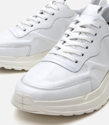  Erkek Deri Beyaz Kalın Tabanlı Spor Ayakkabı