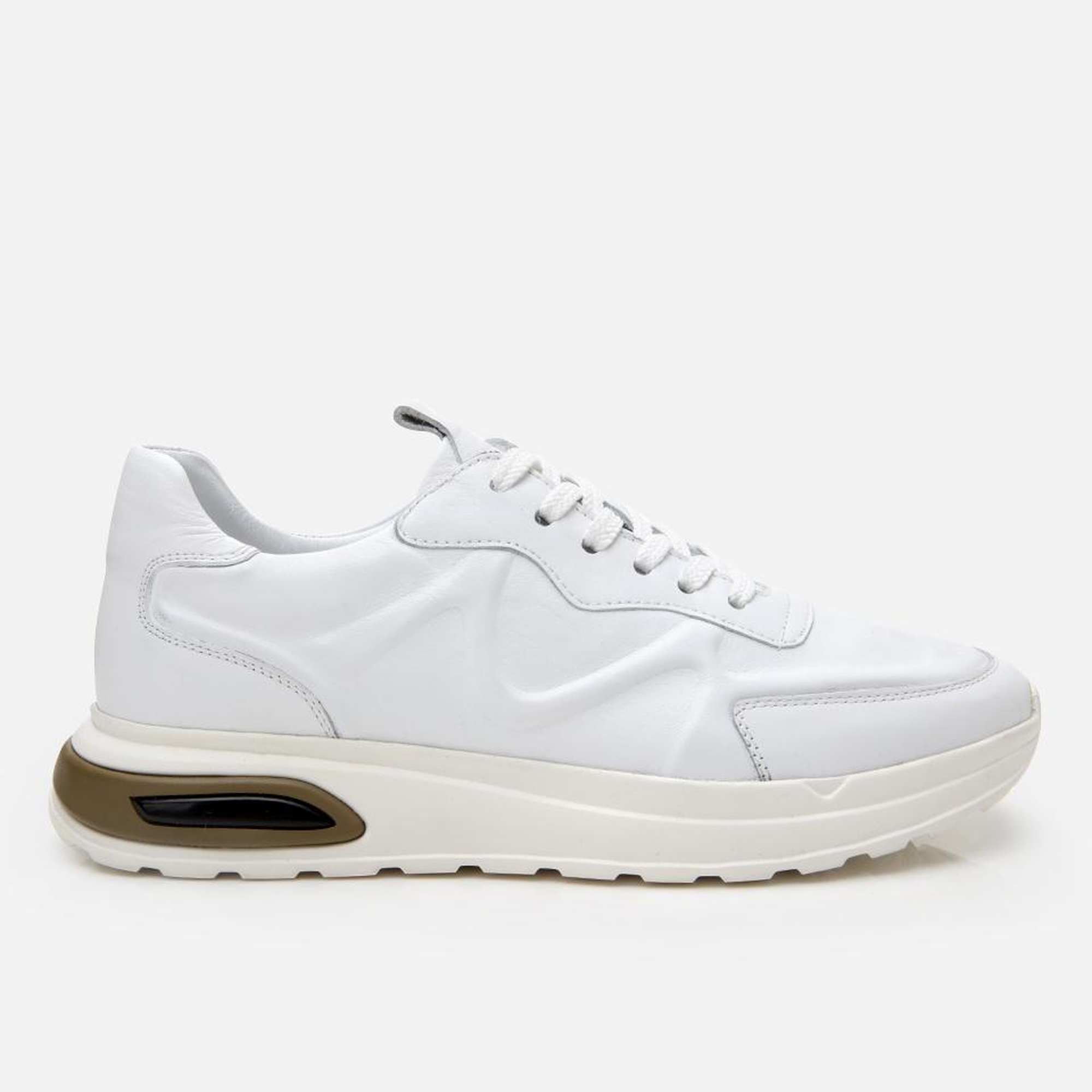 Erkek Deri Beyaz Kalın Tabanlı Spor Ayakkabı