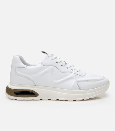  Erkek Deri Beyaz Kalın Tabanlı Spor Ayakkabı