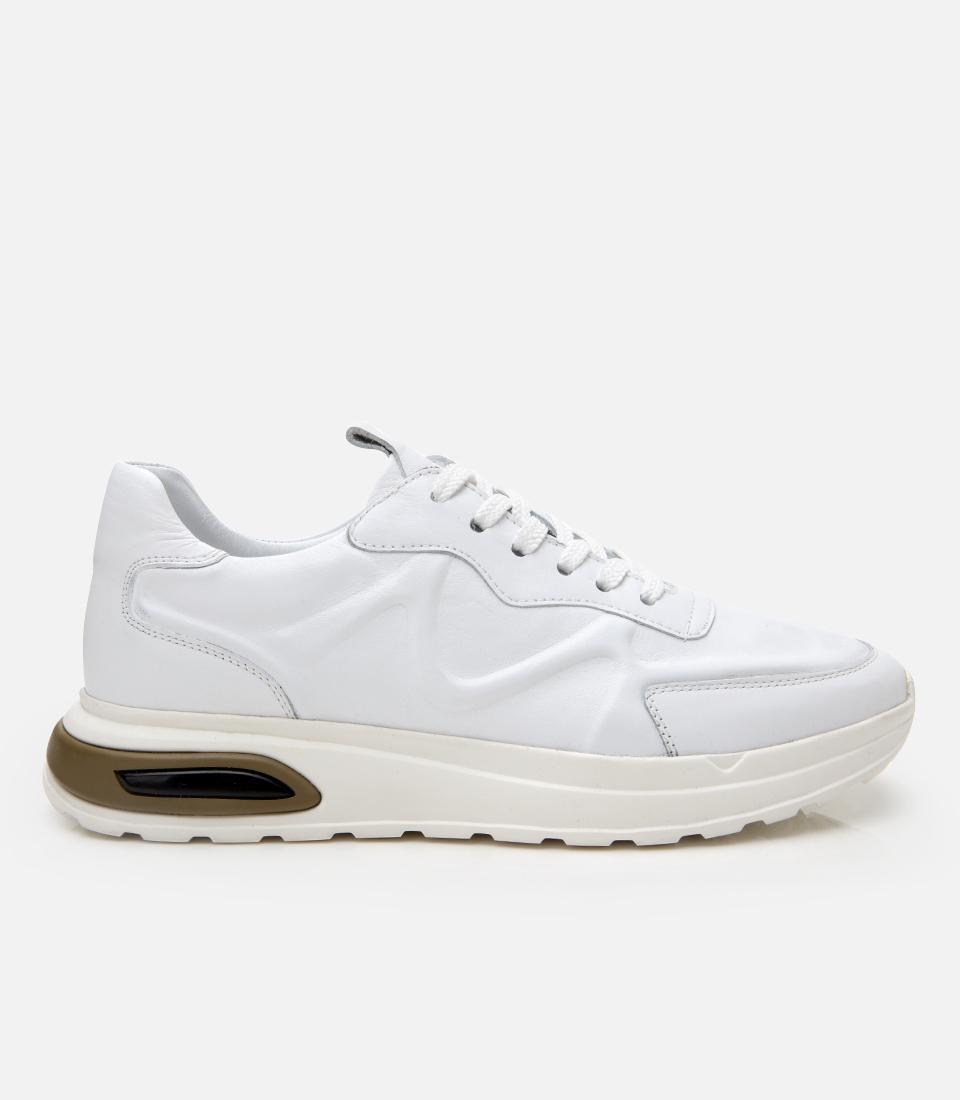  Erkek Deri Beyaz Kalın Tabanlı Spor Ayakkabı