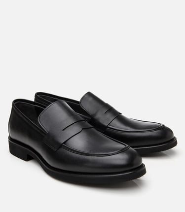  Erkek Deri Siyah Hafif Tabanlı Loafer